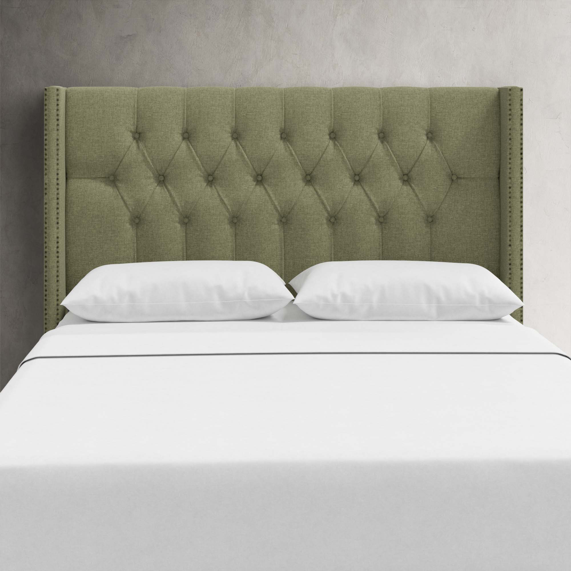 Knighten Upholstered Headboard, King, Zuma Laurel Textured Linen