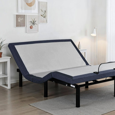 Base de lit réglable pour très grand lit, confort, réglage de toute la gamme, retour par touche unique, mémoire programmable, télécommande sans fil, capacité de 850 lb, pliage central, 3 hauteurs de pieds, support bleu gris,
