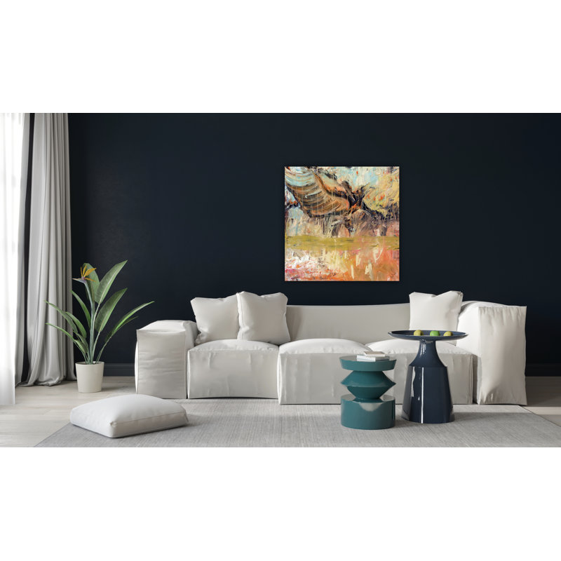 Orange, brun et bleu par John Beard - reproduction d'artiste sur toile, H 22 po x l 22 po x P 2 po, Cadre flottant blanc
