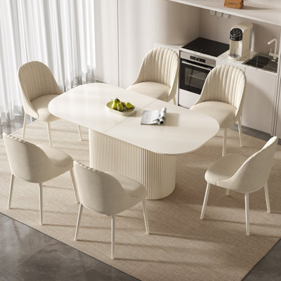 70" Oversized Dining Room Table 6 Seater, Oval Cream White Dining Table For 6,for Kitchen, Breakfast Nook,Dining Room
