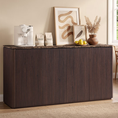 64.5"W Sideboard, 4-door Storage Cabinet with Fluted Round Side Panels and Faux Marble Top