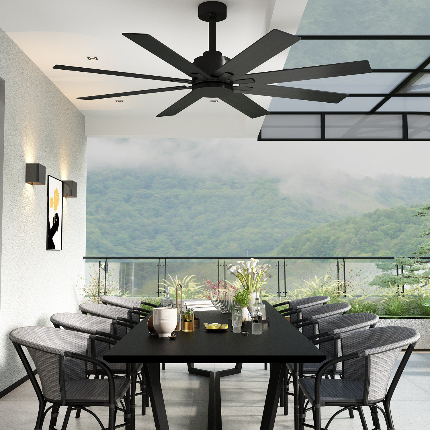 70 Inch Large Ceiling Fan without Light, Damp Rated Outdoor Ceiling Fan for  Patio, 3 Wood Blade Ceiling Fan DC Motor with Remote for Indoor Living