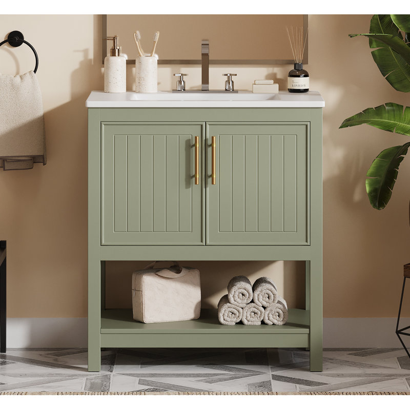 Meuble-lavabo de 30 pouces avec lavabo en céramique et rangement polyvalent - idéal, Vert