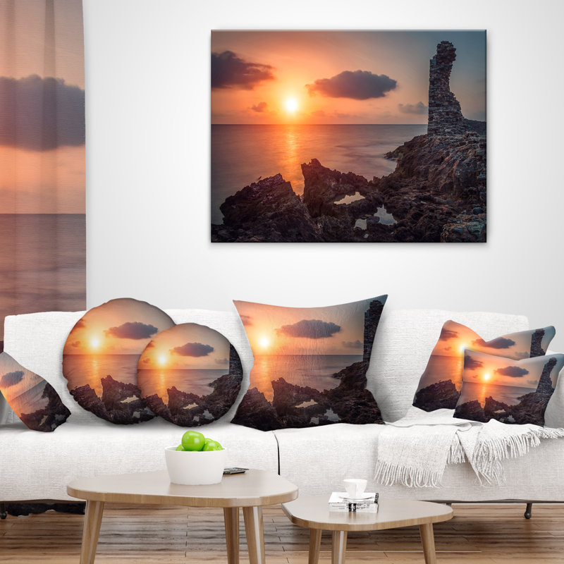 Coussin décoratif imprimé Ruines antiques d'Afrique au bord de la mer, 16 po x 16 po, Carré