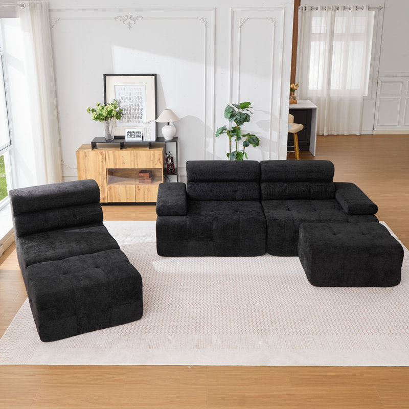 5-Piece Compression Modular Living Room Set, Black