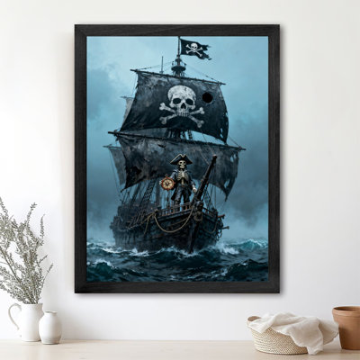 Art rétro encadré noir, squelettes, pirates et bateaux fantômes
