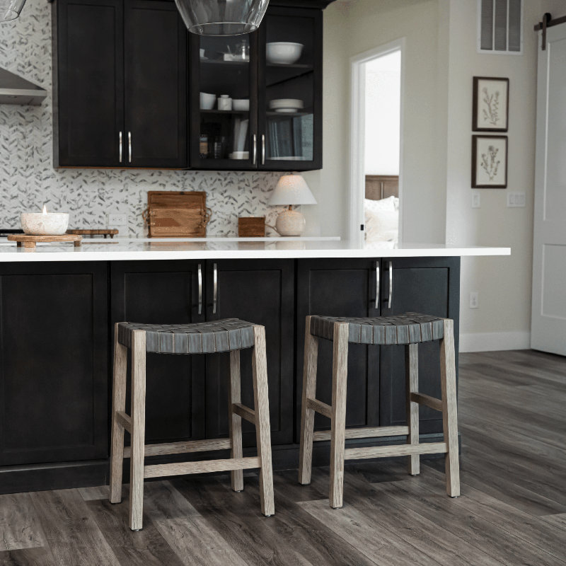 Maven Lane Emerson Kitchen Stool with Faux Leather Upholstery, Weathered Gray, Counter Stool (26" Seat Height)