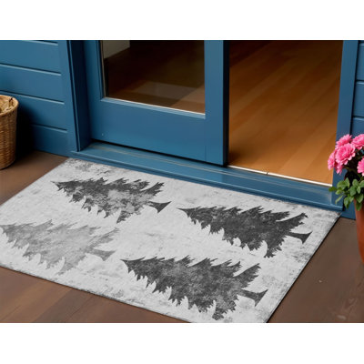 Tapis intérieur/extérieur lavable, motif arbre gris et argent, 90 x 150 cm