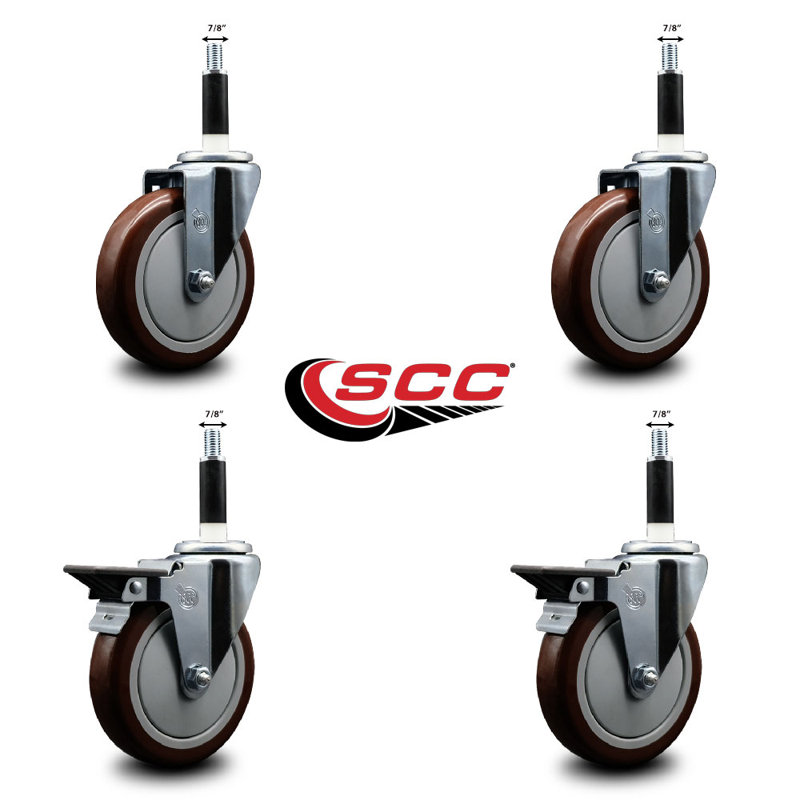 Ensemble de roulettes extensibles en poly sur roues pivotantes 7/8 pouces 2 freins SCC