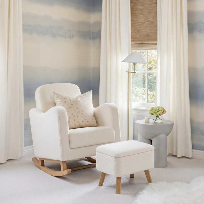 SOOTHER ROCKING NURSING CHAIR & STOOL, OFF WHITE BOUCLE