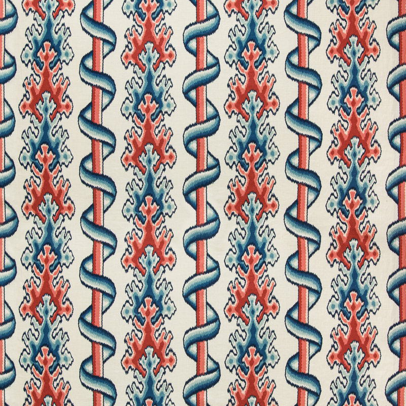 Grand Bazaar Montguyon Print Linen Fabric, Blue/Red