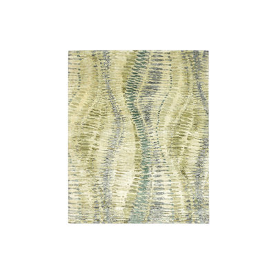 Tapis oriental vert en soie noué à la main 8 pi 0 po x 9 pi 10 po - MOA10275725