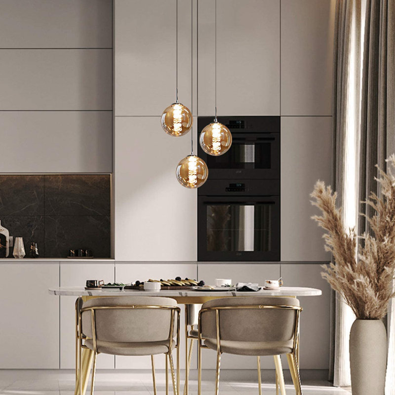 Amice Height-Adjustable 3-Light Pendant Light, Amber