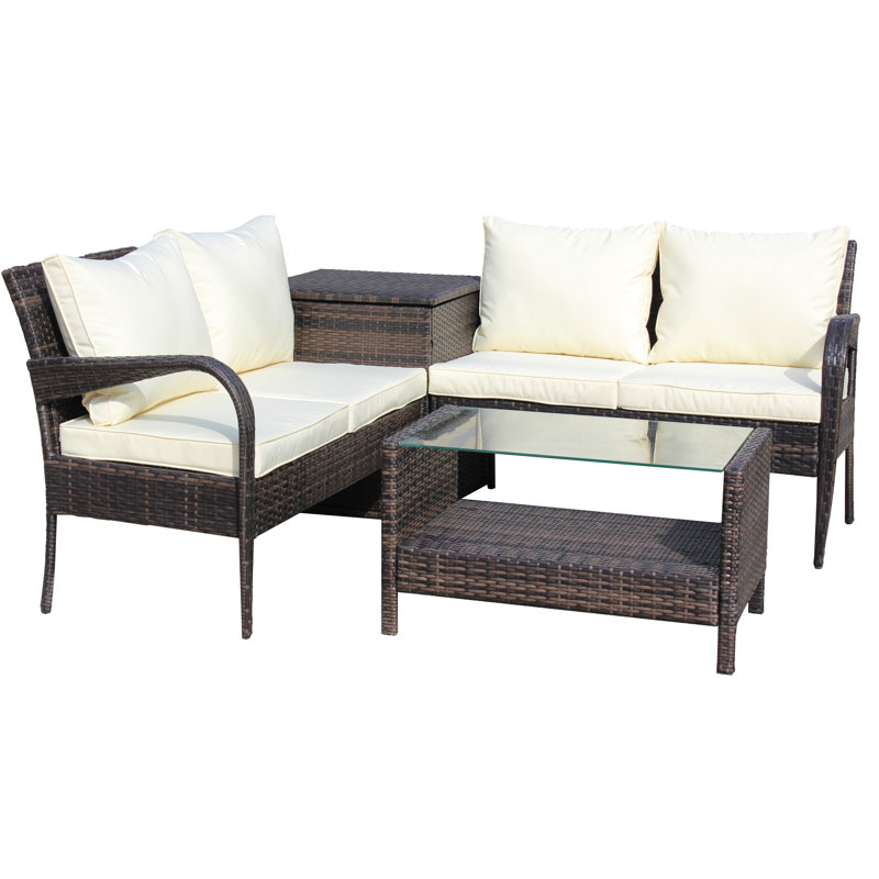 Meuble de patio brun 4 pièces avec boîte de rangement modulaire et 4