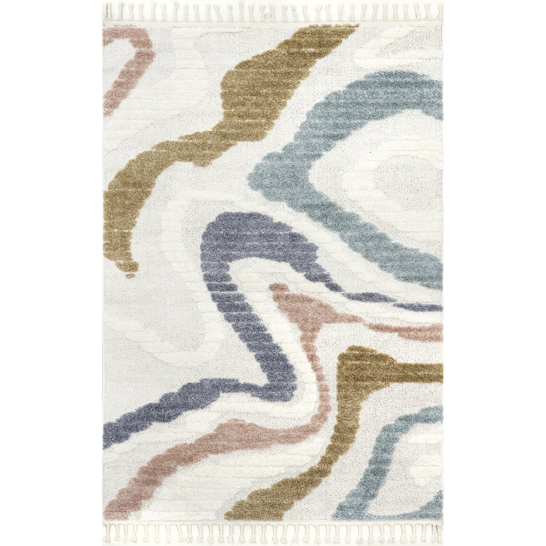 Berners Abstract Area Rug for Living Room Bedroom Dining Room Nursery Kitchen, Beige/Ivory Wade Logan® Rug