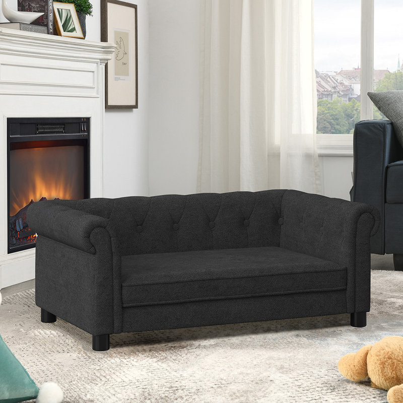 Élégant lit pour animaux de compagnie rectangulaire pour petits et moyens chiens, canapé-lit surélevé durable, canapé pour chien confortable, canapé pour chien en lin moderne et tendance - noir