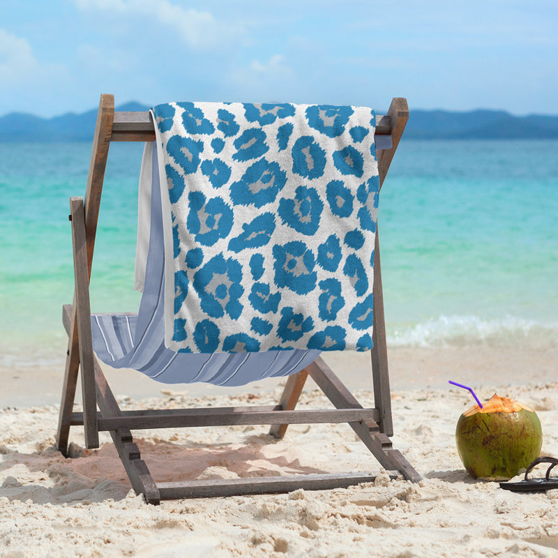 Davlin Beach Towel, Polyester/Cotton Blend, White/Silver/Honolulu Blue
