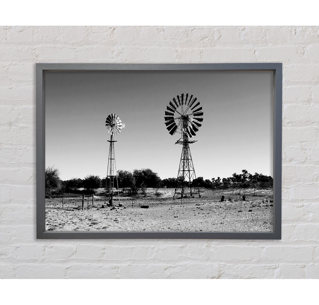 Windmills In The Desert B N W - Einzelbildrahmen Kunstdrucke auf Leinwand