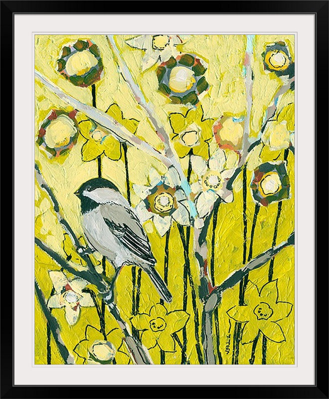 Nolani Spring Chickadee '- reproduction d'art, H 32 po x l 27 po x P 1 po, Cadre noir