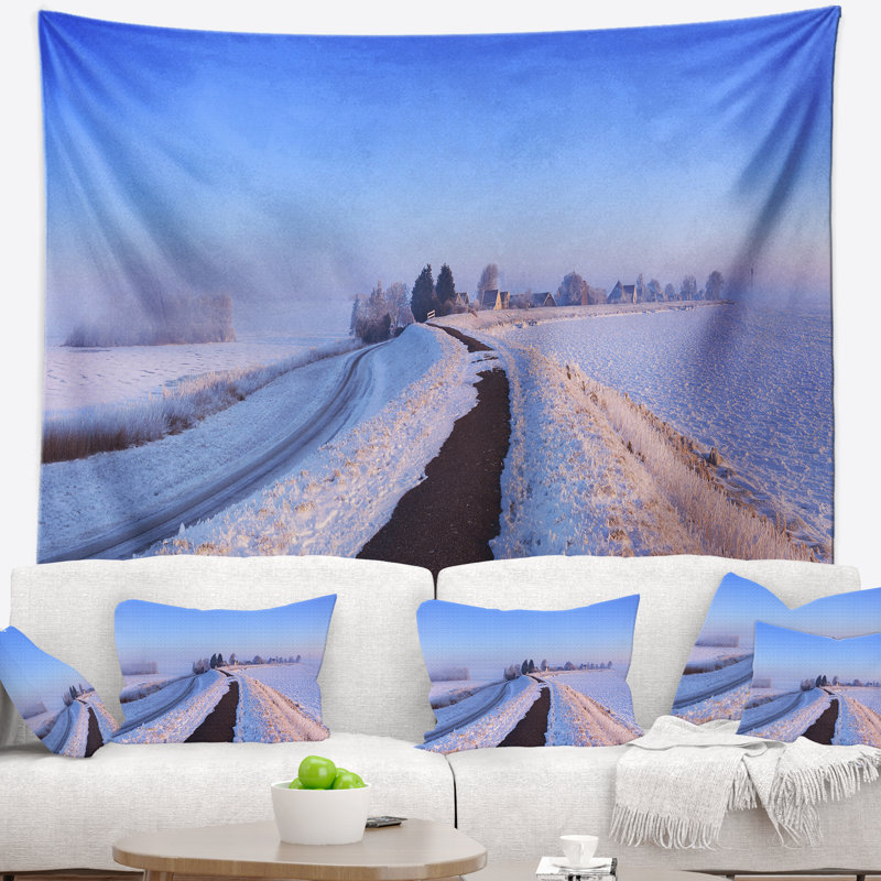 Paysage, lac et digue au lever du soleil, tapisserie panoramique, H 78 po x l 92 po