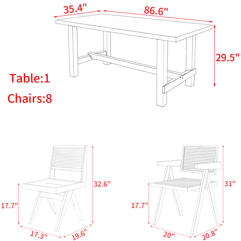 Ensemble de table de salle à manger Nordic Style, H 29,5 po x l 35,4 po x P 86,6 po