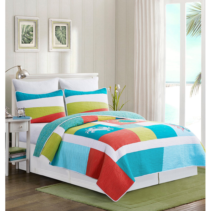Santorini Cotton Reversible Quilt Set, King Quilt + 2 Standard Shams