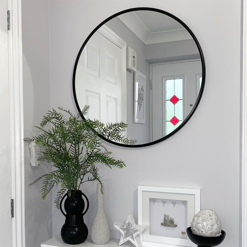 Miroir de salle de bain rond en métal, Noir, noir, noir, noir, 20 po x 20 po 