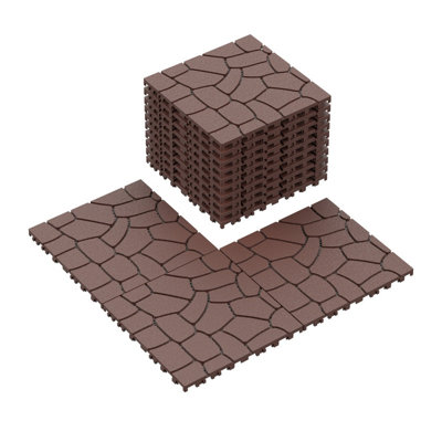 44 tuiles de terrasse de patio texturées à emboîtement brun 44 pièces