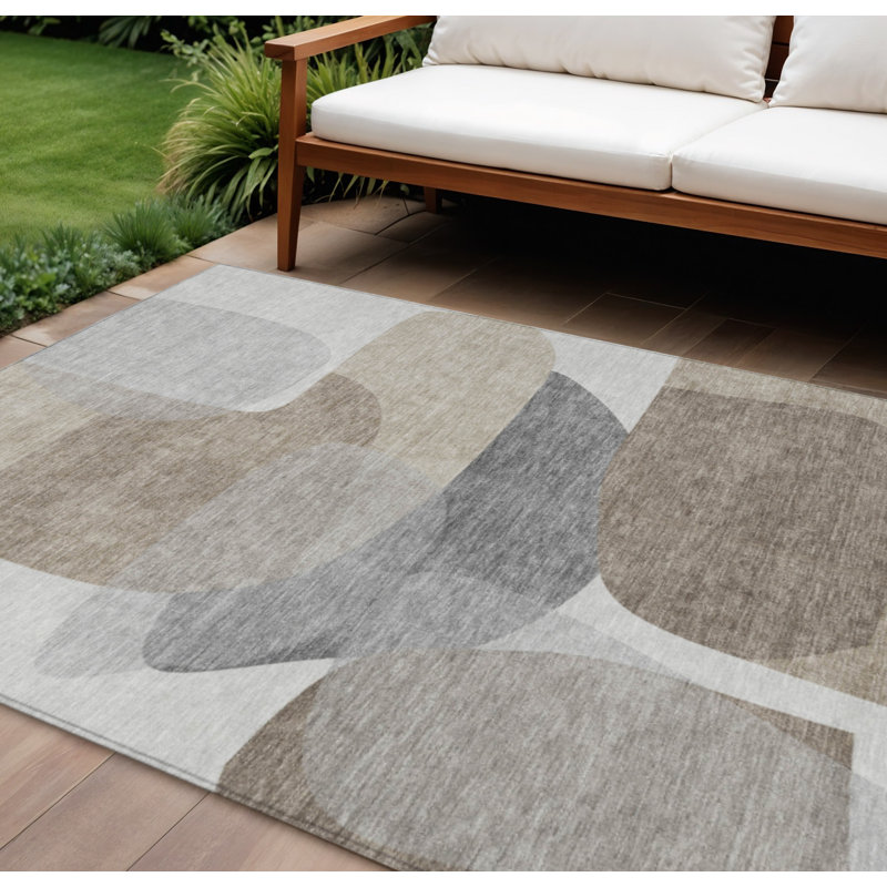 Tapis extérieur lavable abstrait taupe et gris 10 pi x 14 pi