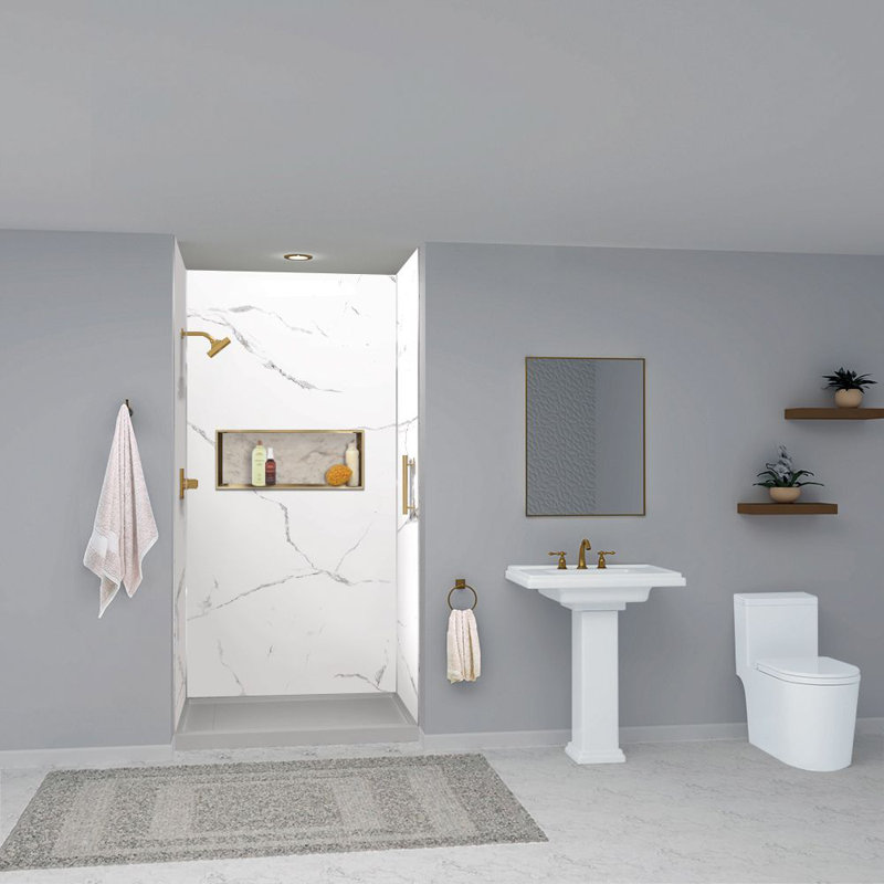 Transolid Titan Shower Wall Kit, White Caruso Honed, 96" H x 48" W x 36" D