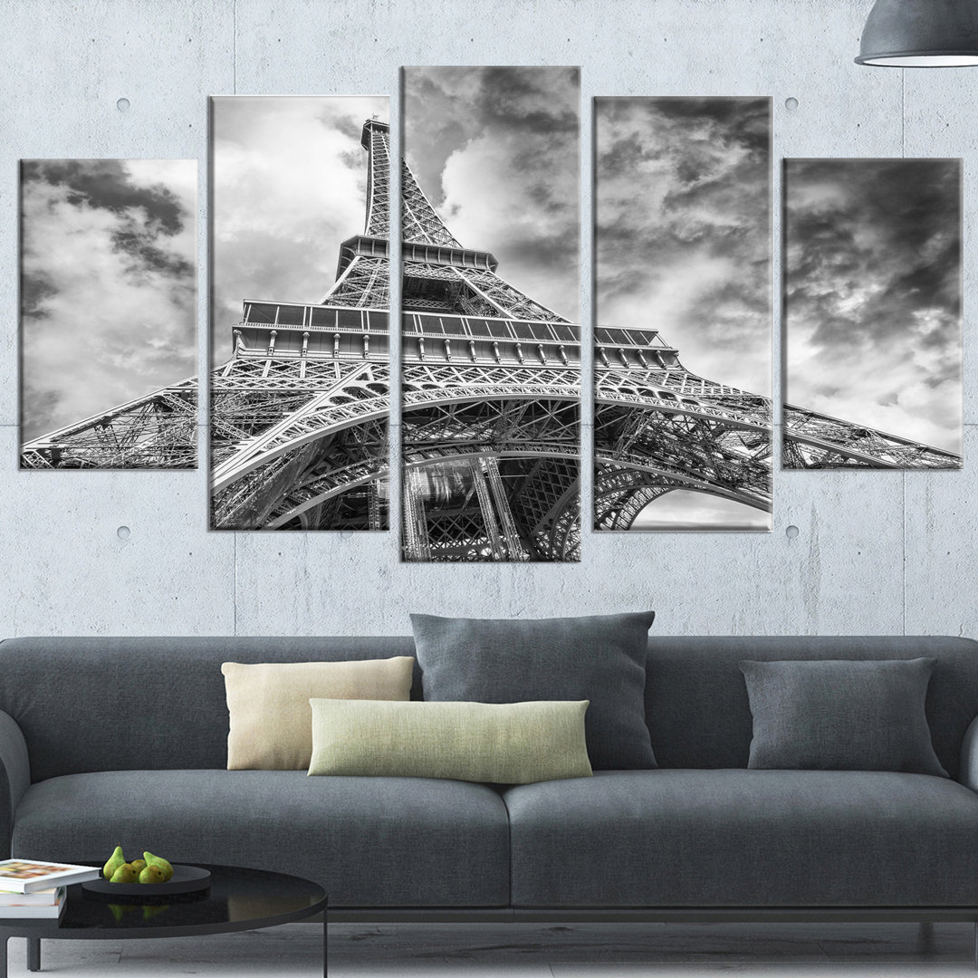 " Black And White View Of Paris Eiffel Tower " 5 - Pieces Design Art