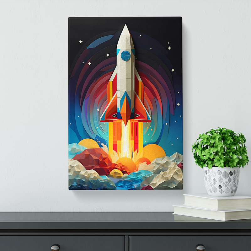 Rocket Geometric No.2 - Wrapped Canvas, 50cm H x 35cm W x 3cm D