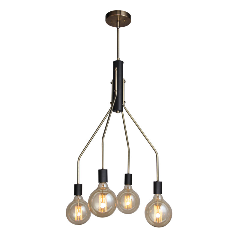 Luminaire suspendu sphère 4 lumières grappe Landy, Laiton / Noir