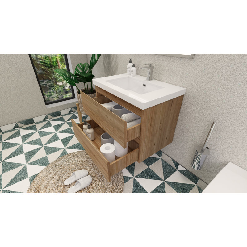 Cavaliere Single Bathroom Vanity with Acrylic Top, Natural Oak