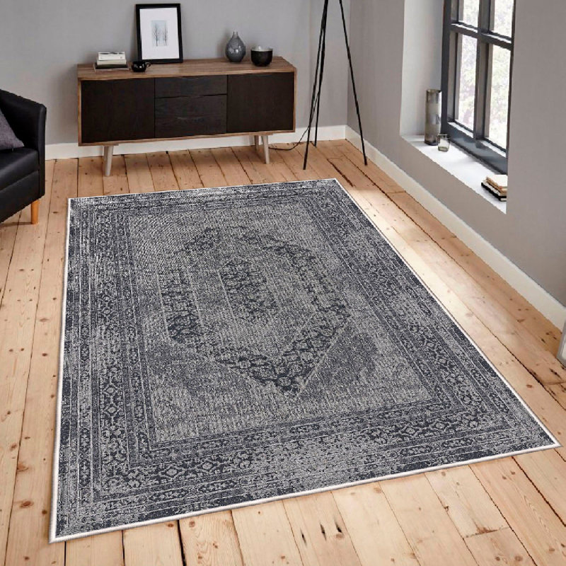Premium Cotton Area Rug, 5.2 x 7.5 Feet | 100% Cotton, 1200 Grams/Sq Meter, Pile Height: 0.4 Inches, Non-Slip PVC Underside, Machine Washable, Antibacterial, Grey & Mink Colors | Elegant Design for Modern Living Spaces