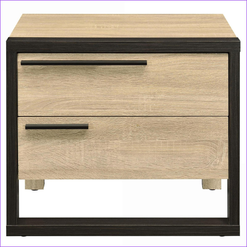 Oak &amp; Rustic Industrial 2-Drawer Bedroom Nightstand