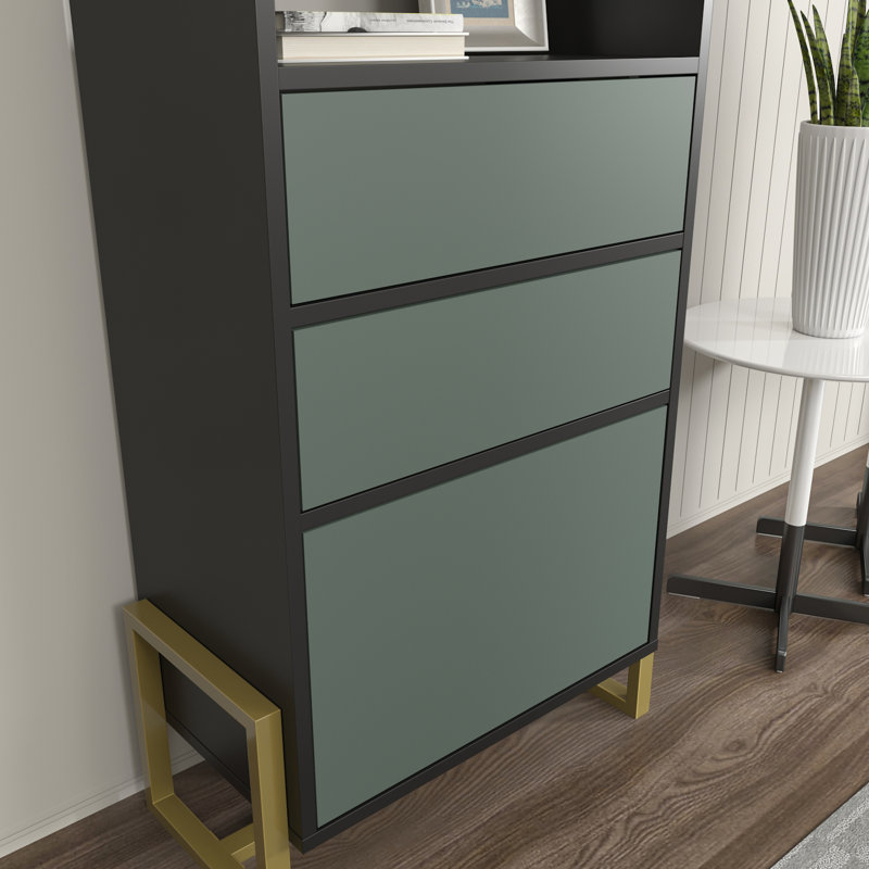 Nibley 136.8cm H x 60cm W Iron Standard Bookcase, Black/Green