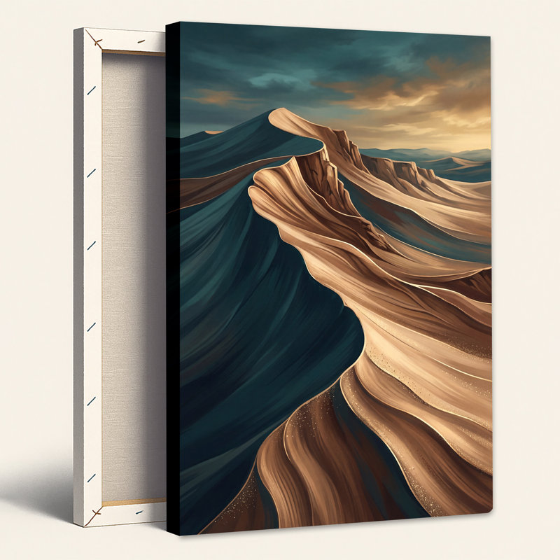 «Layered» sarcelle et or abstrait, paysage de dunes de sable, art mural, H 18 po x l 12 po