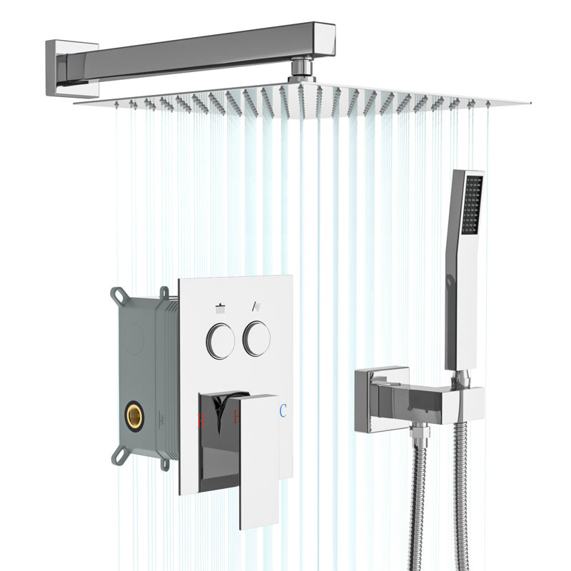 Dual Shower Head - 10 Inch Square Wall Mounted System Easy Install With