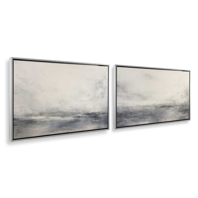 Ensemble de 2 impressions sur toile Wistful Tides, Cadre flottant blanc opaque, H 12,75 po x l 37,5 po x P 1,75 po