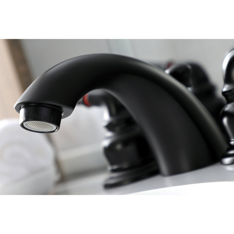 Kingston Brass American Classic Two-Handle 3-Hole Deck Mount Mini-Widespread Bathroom Faucet with Plastic Pop-Up, Matte Black