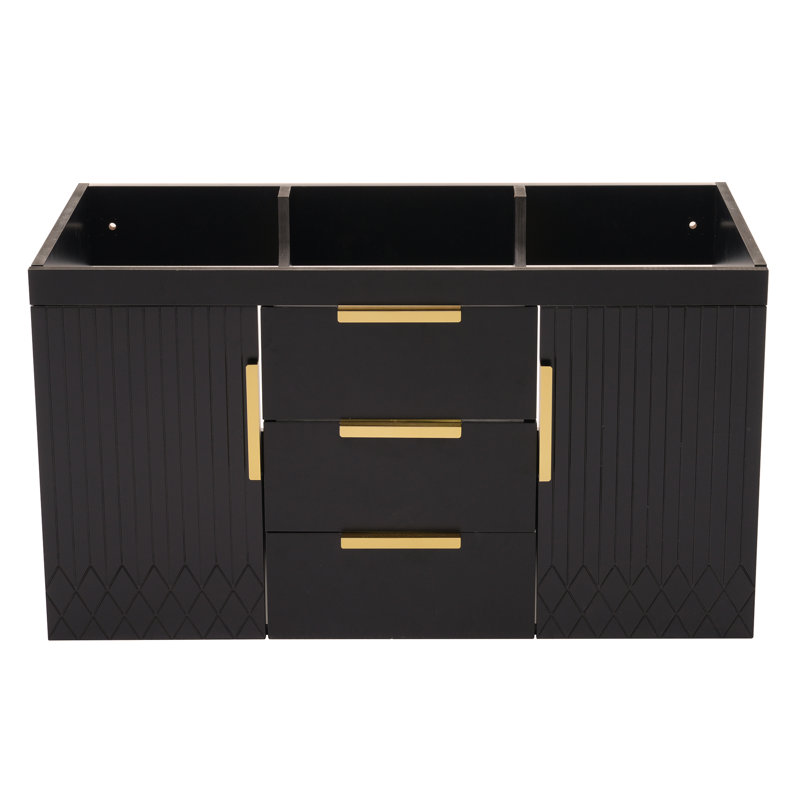 Meuble-lavabo mural 36 po sans lavabo, armoire de rangement flottante avec 2 tiroirs, armoire de salle de bain en bois massif (lavabo non inclus)