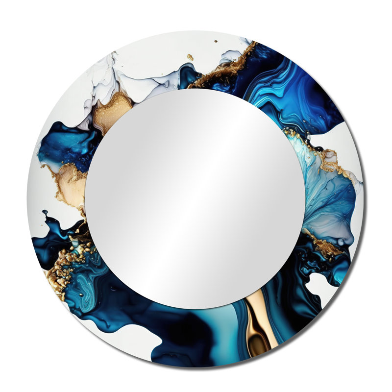 Palozie Abstract Marble Geode Blue II - Marble Wall Mirror, Blue Round Decorative Mirror, Printed Metal Art, 36" x 36"