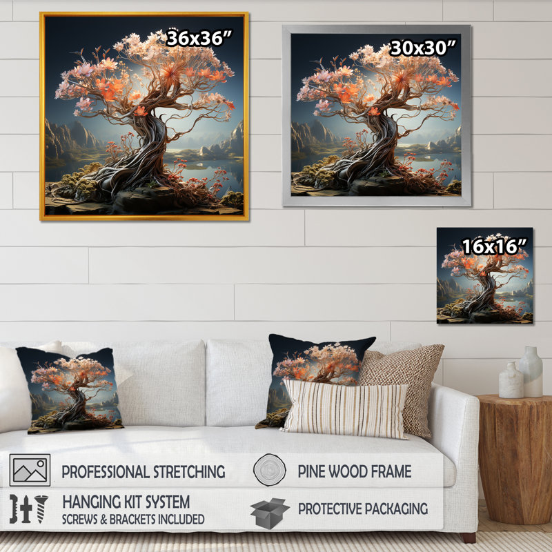 Maman surréelle sérénité tons pastel sur toile, Cadre naturel flottant, H 16 po x l 16 po
