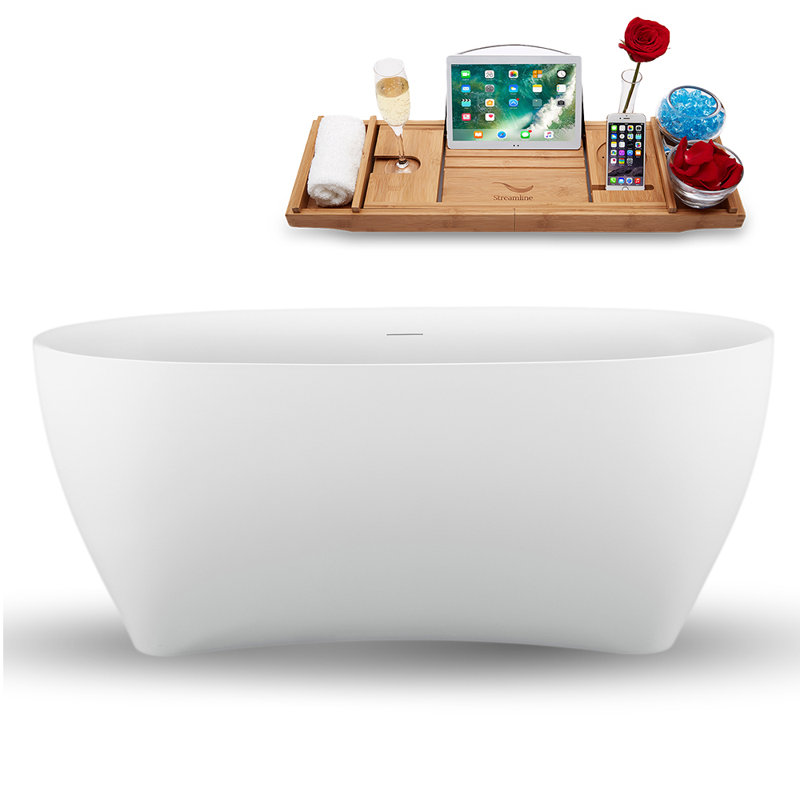 Baignoire de trempage autoportante 59 "avec drain et plateau en bambou 59" Streamline, Bronze huilé mat