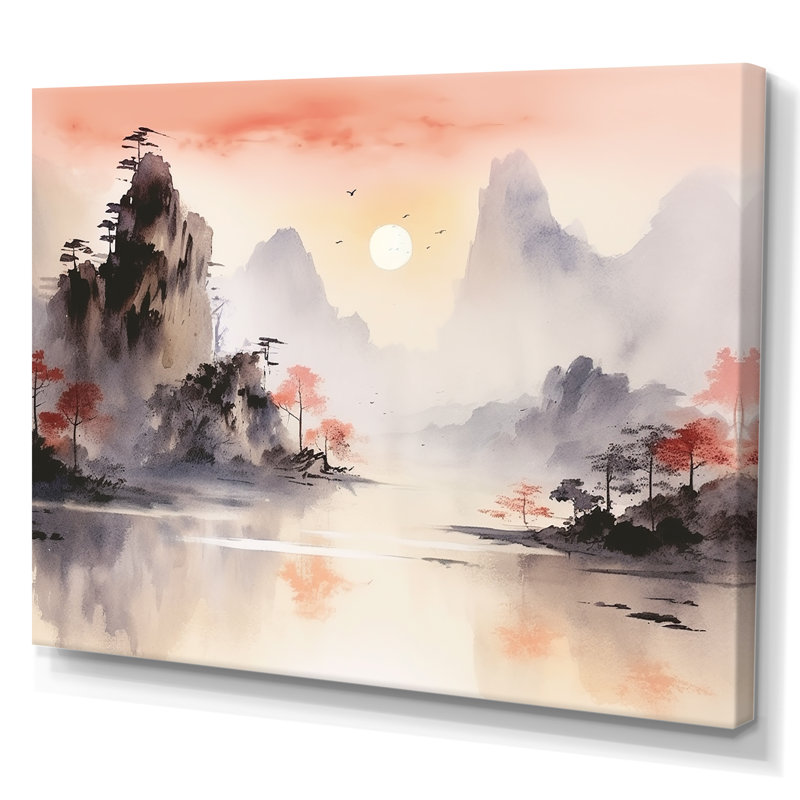 Orange, paysage chinois tranquille sérénité I - Chine, art mural, Toile tendue, H 30 po x l 40 po x P 1,5 po