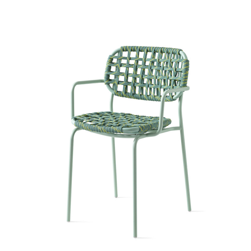 Yo Outdoor Armchair with Woven Seat and Metal Frame, Matt Thyme Green