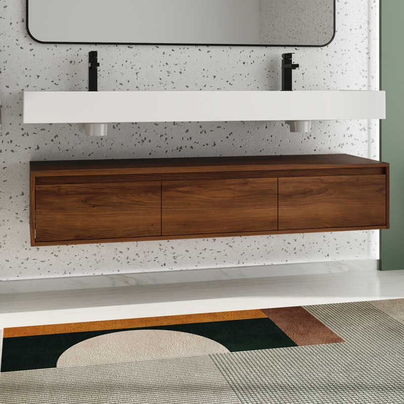 Meuble-lavabo double 60 po avec plateau en résine