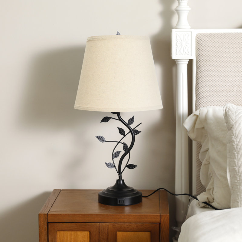 25'' Black Metal Table Lamp with Touch Control and USB A&C, Beige