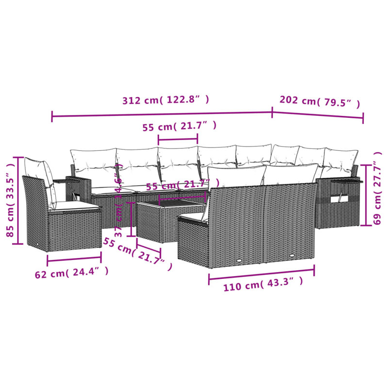 Ensemble de canapé de jardin Vidaxl gris